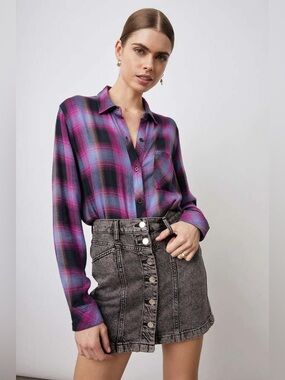 Rails Hunter Shirt in Navy Magenta Sky Plaid Button-Down Shirt Size Large